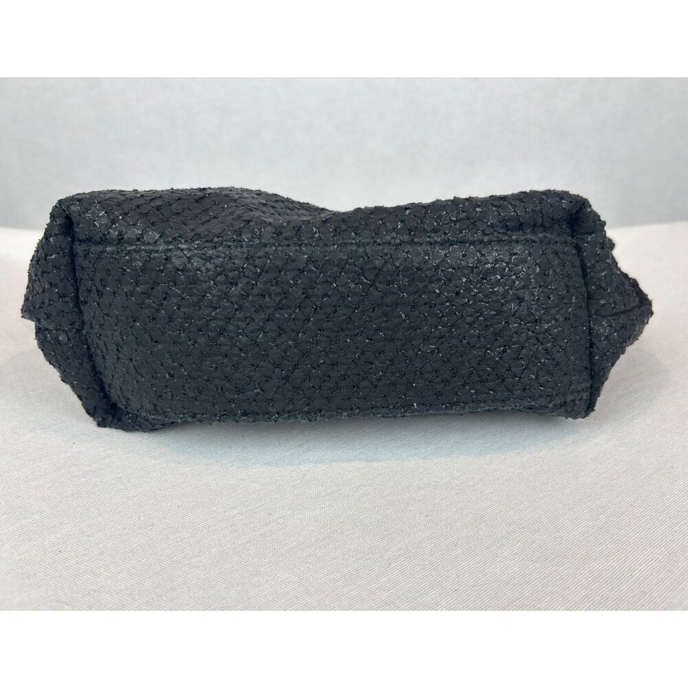 Anthropologie Jory Metallic Chain Clutch Ruffle Black Evening - Picture 4 of 11